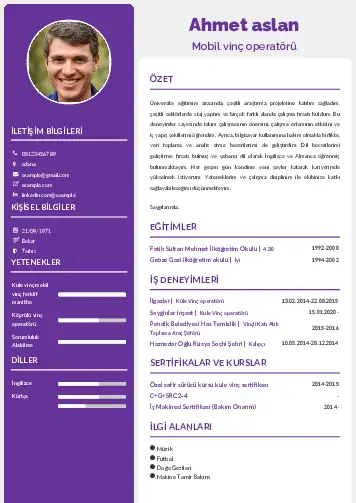 Vinç Operatörü Cv Örnekleri cv indir